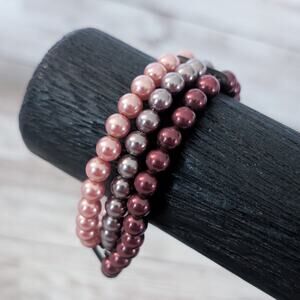 Vintage Bracelet Three Row Tri Color Faux Pearls - Condition Issues